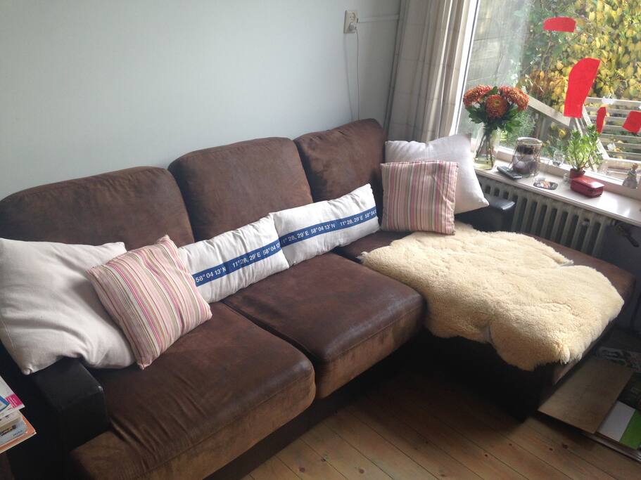 Cozy couch with garden view