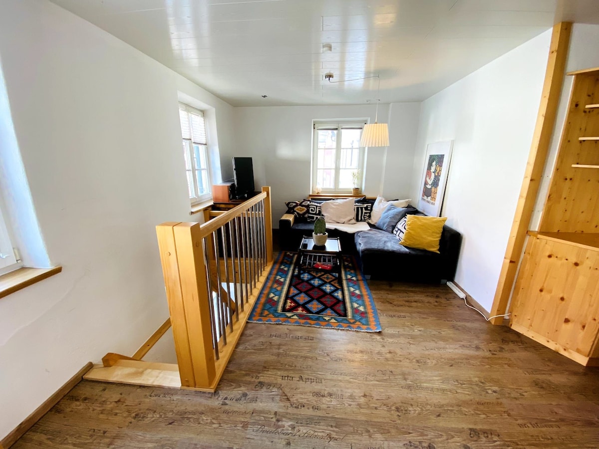 Udoban dnevni boravak s pogledom na rijeku Isar i Calvary.