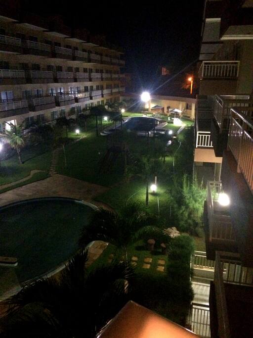 View from the balcony, at night.