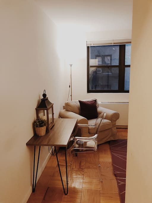 Comfy couch and desk/chair in your private room.