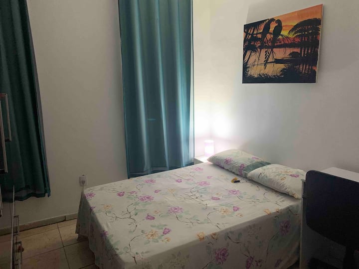 Izba s manželskou posteľou, 24-palcovou televíziou, stropným ventilátorom, šatníkom s vešiakmi, vešiakom, komodou, komodou, zatemňovacími závesmi a insulfilme v oknách a mini kancelária pre domácu kanceláriu!