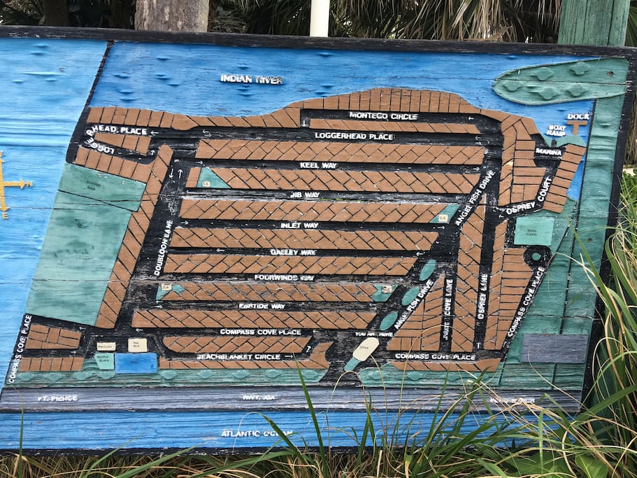 Wood carved map of resort.