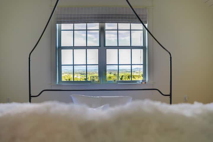 Მთის და ველის ხედები საძინებლის ლოფტიდან