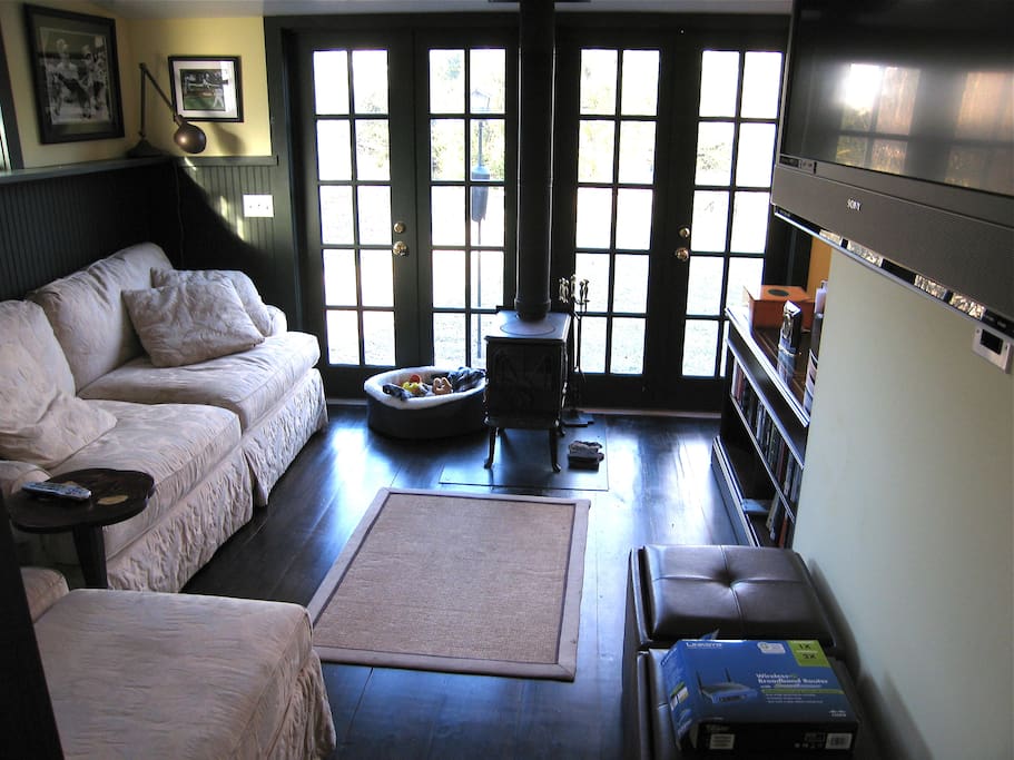 Den With French Doors To Back Yard