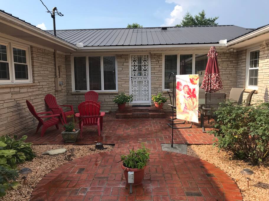 Private patio with table and chairs