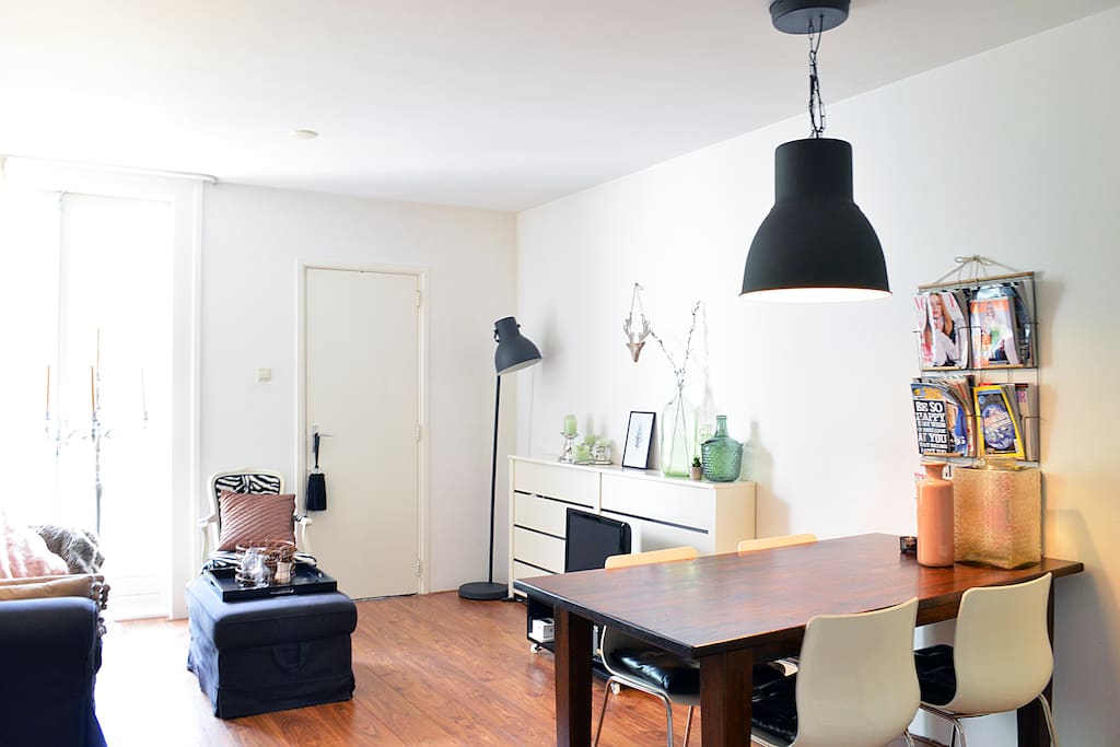 The view of the living room from the kitchen
