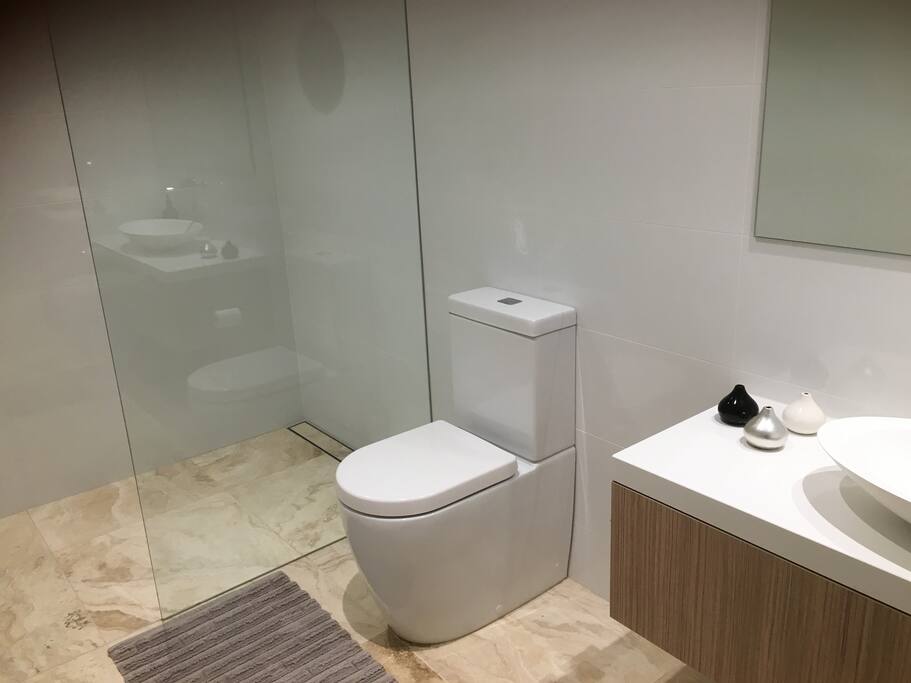 brand new bathroom with shower, towels provided