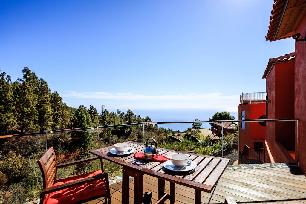 The breakfast table and terrace.
