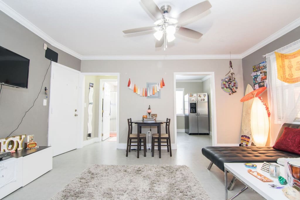 Living Room with view into Bathroom & Kitchen