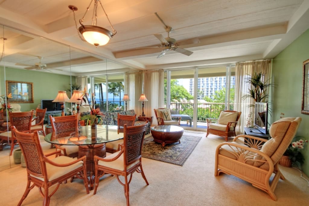 family room, dining area, sofa bed