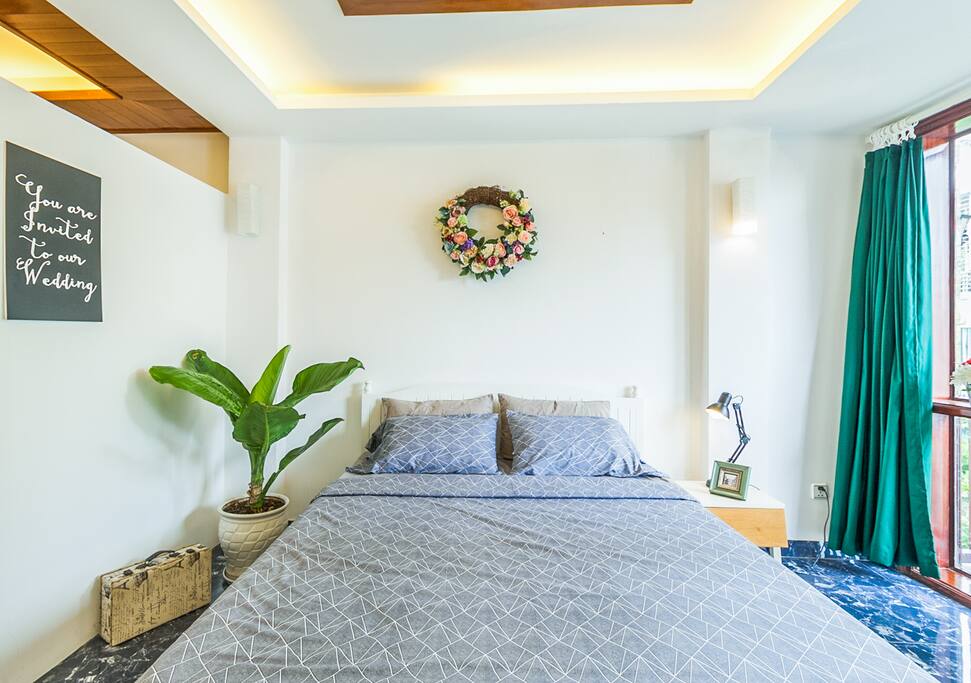 Queen-size bed with comfy mattress