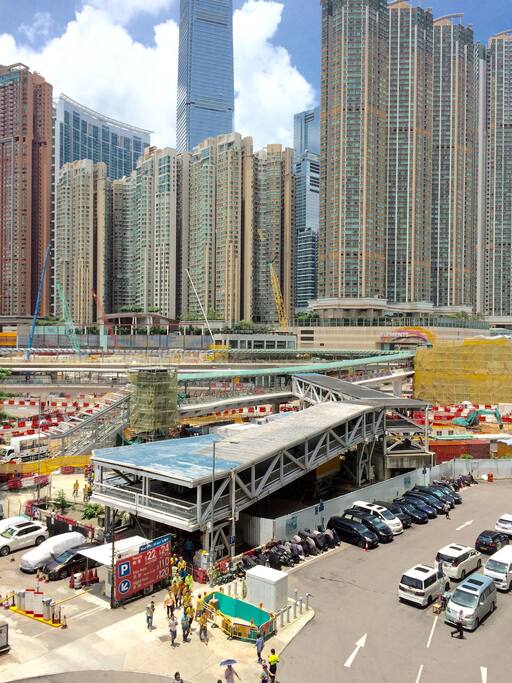 There is a bridge downstairs you can go Element shopping mall or the Disney land by Kowloon station, where u can go to the airport. Super easy to everywhere
