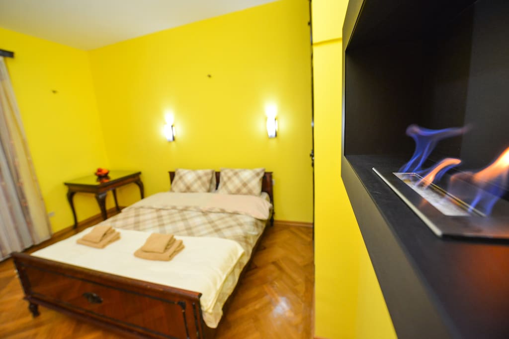 room with fireplace