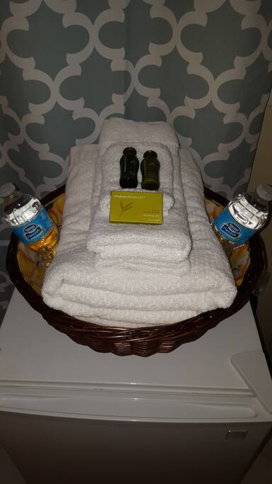 Towels, soap, shampoo and water for your convenience