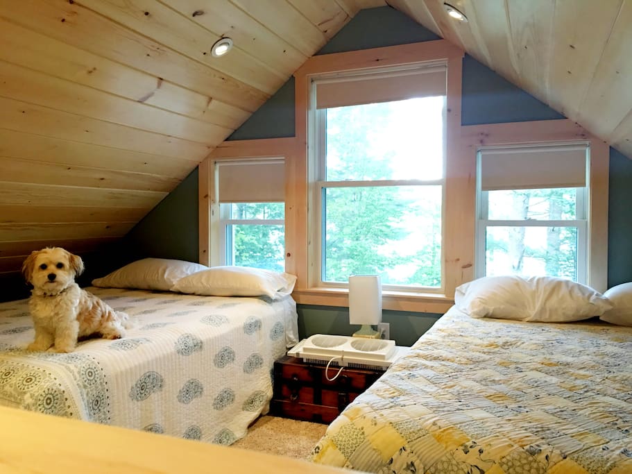 Open loft bedroom with 2 queen beds