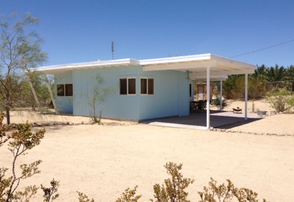 The cabin, showing the south patio.
