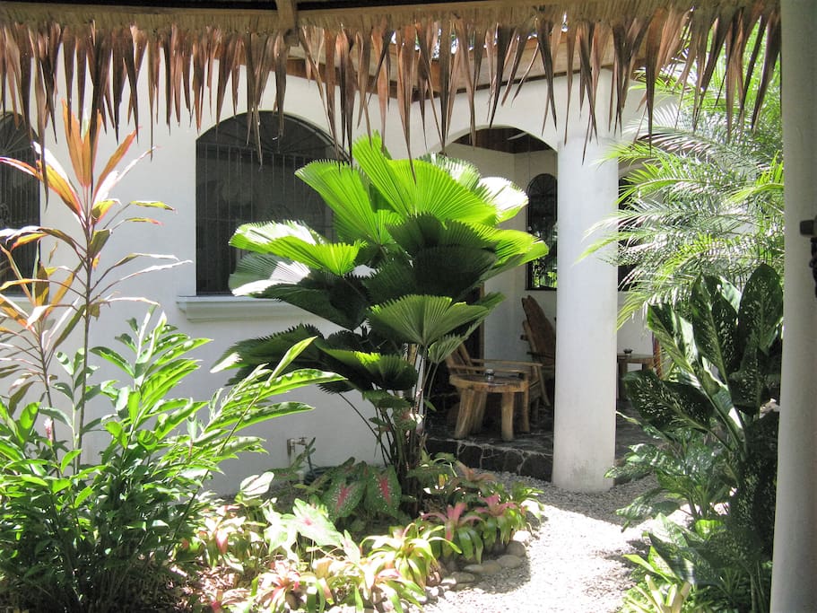 View of front entrance from the outdoor dining area