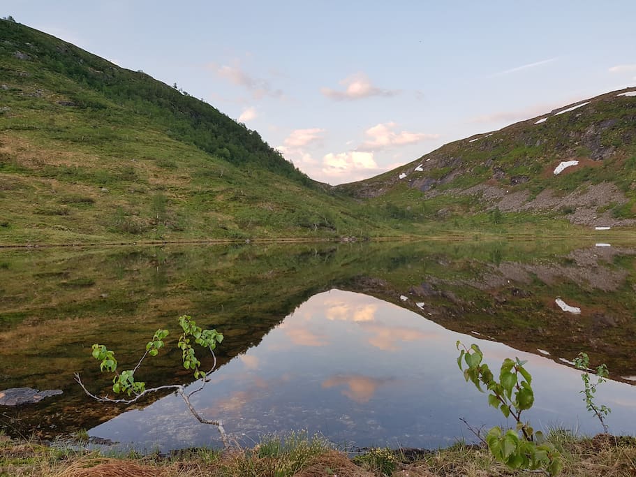 A lake 30mins walk from the cabin. "Litledalsvatnet". Possible to take a swim all alone surrounded by untouched nature and mountains.