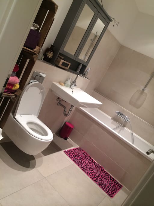 Modern and clean bathroom with bathtube for 2