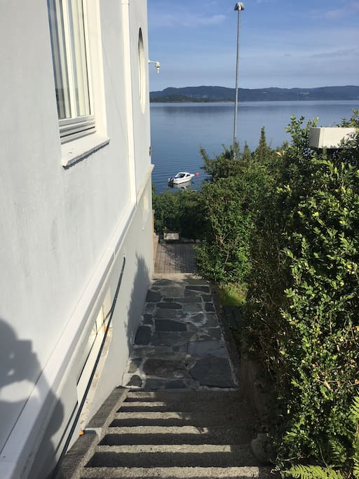 Stairs from main entrance down to road and dock