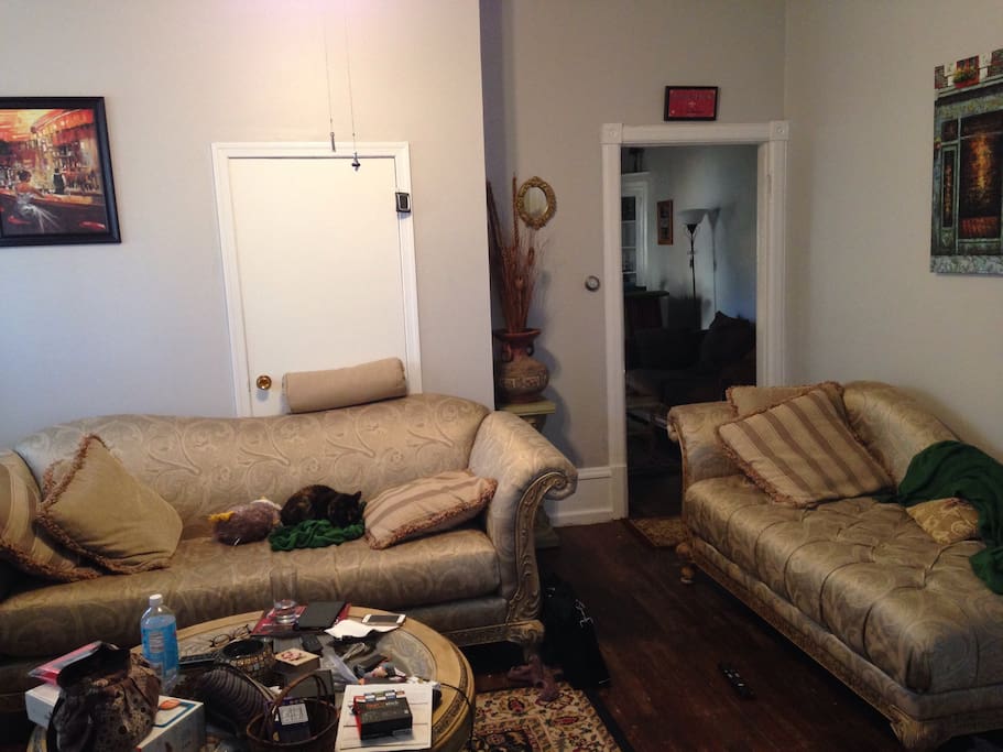 Plenty of room in living space with 60" in TV, hardwoods floors throughout