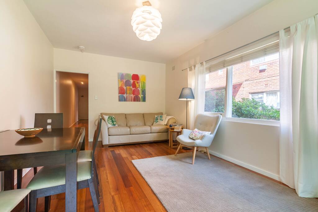 Living room with view from park
