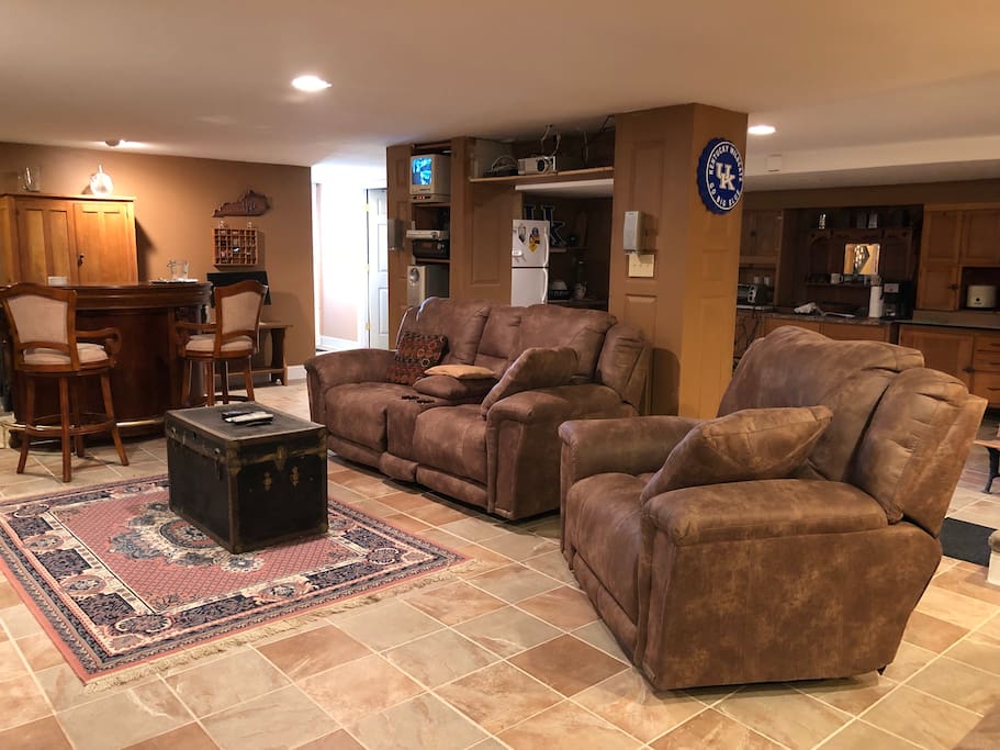 Comfortable basement living area.
