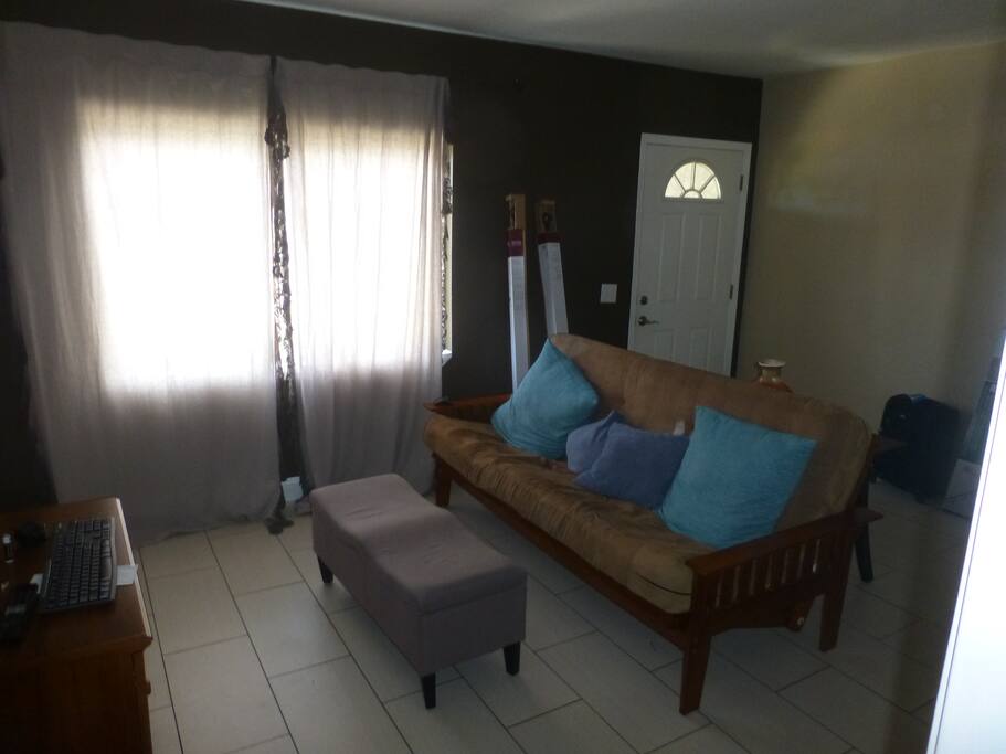 The futon bed for extra guests.