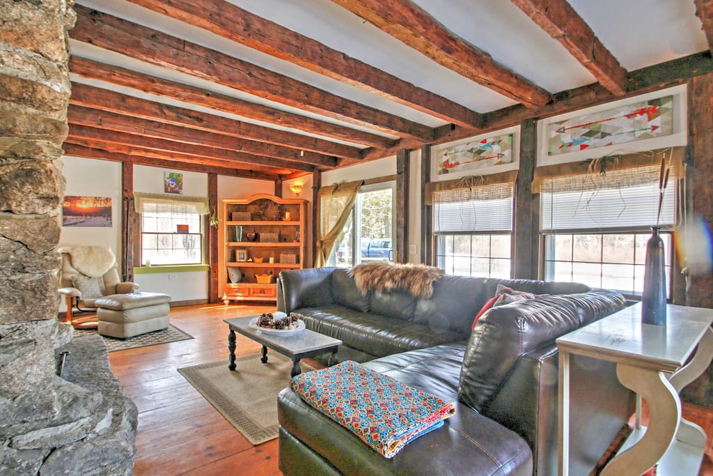 Relax in the cozy living room on the leather couches while you warm up in front of the fireplace.