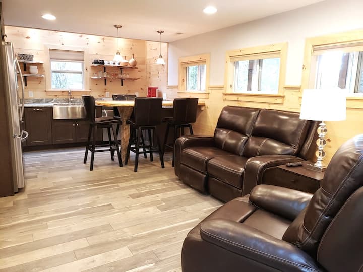 Step into the perfect open floor plan kitchen  (fully stocked), eating area and living room .