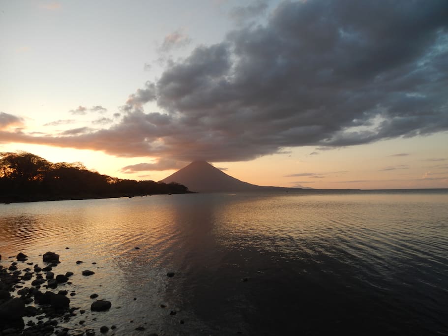 sunset view of Volcan Concepcion from our beach~*