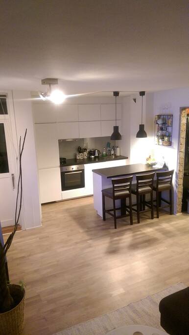 Modern kitchen with seating for three