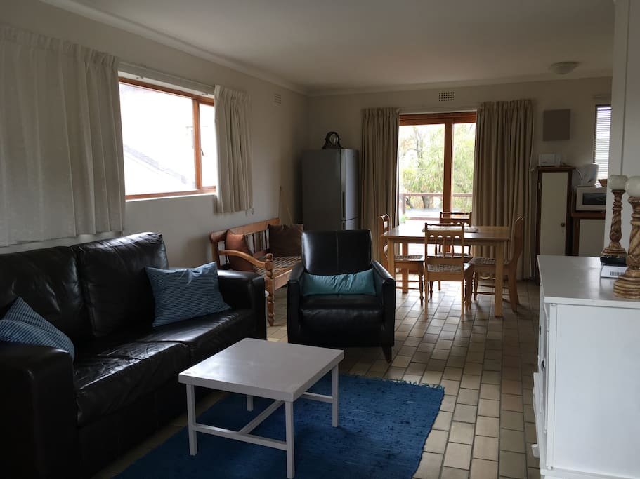 Living area and open plan kitchen