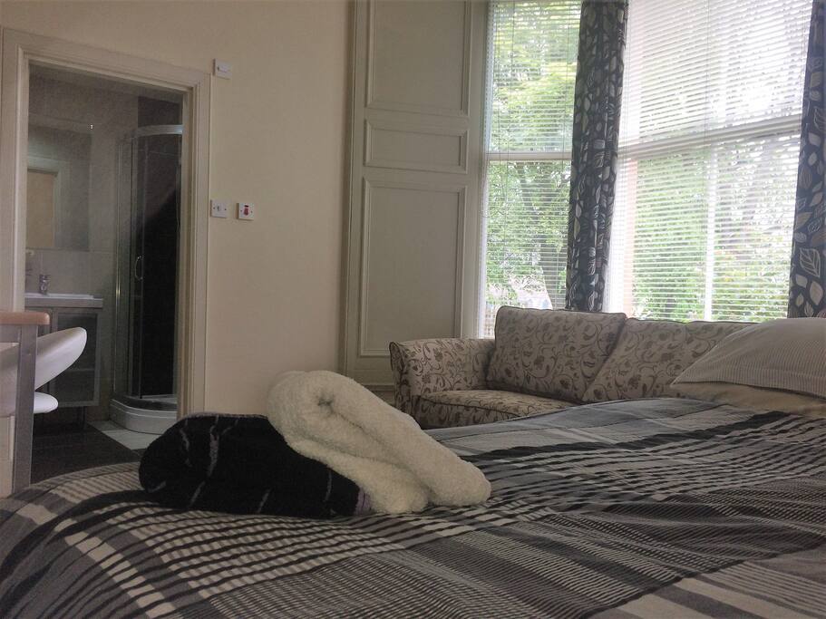 sunny bay window overlooking garden
(room 4)