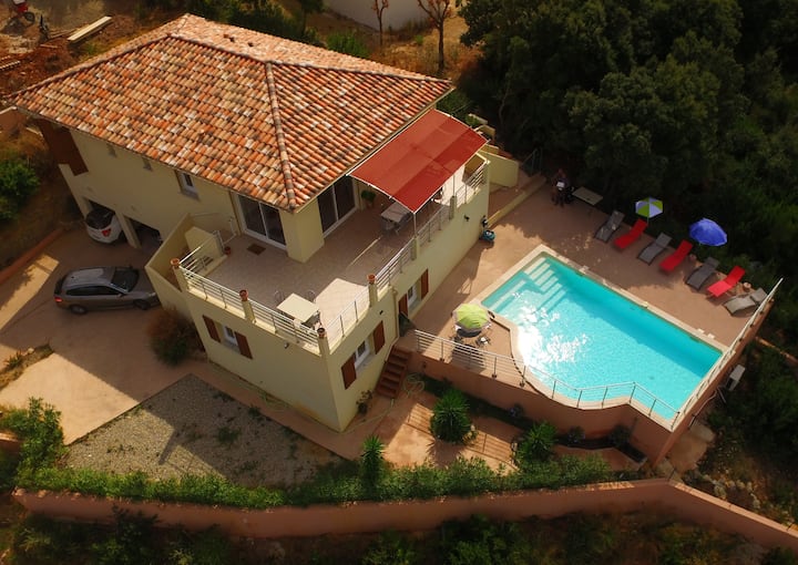 Villa near St-Florent, panoramic view, mountain, sea