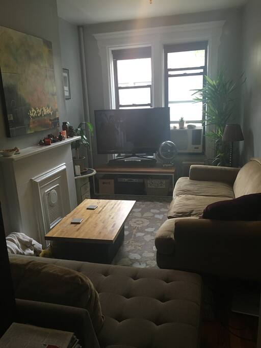 60" cable TV, AC, extra wide plush down sofa
