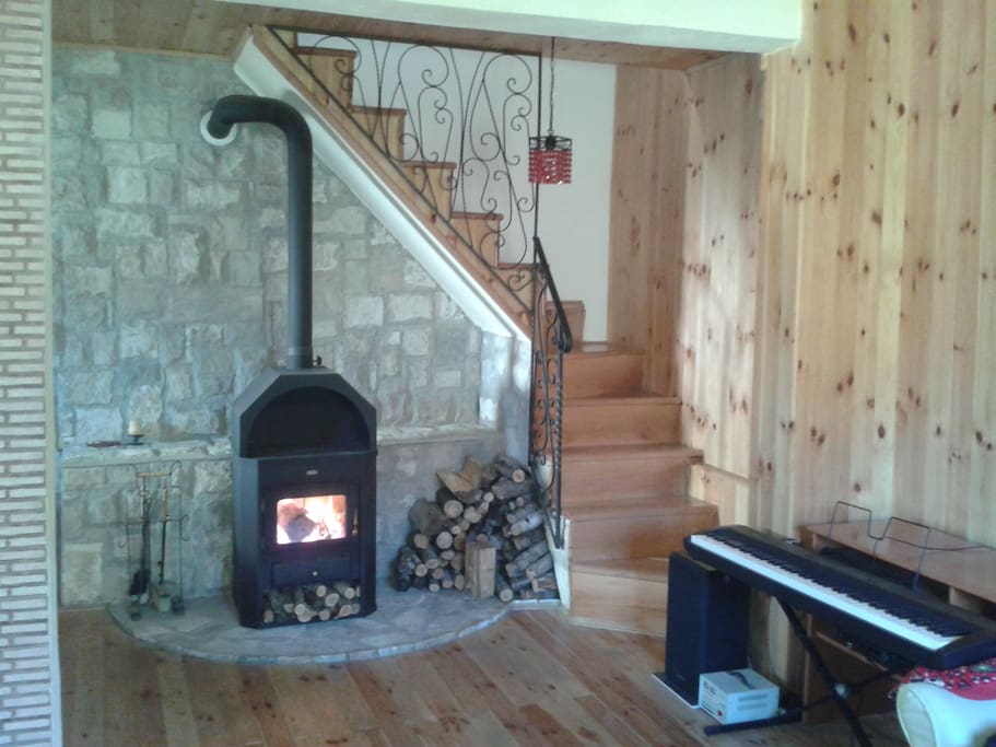 Fireplace and piano