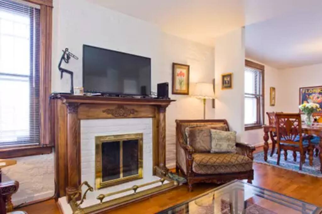 Living room with fireplace