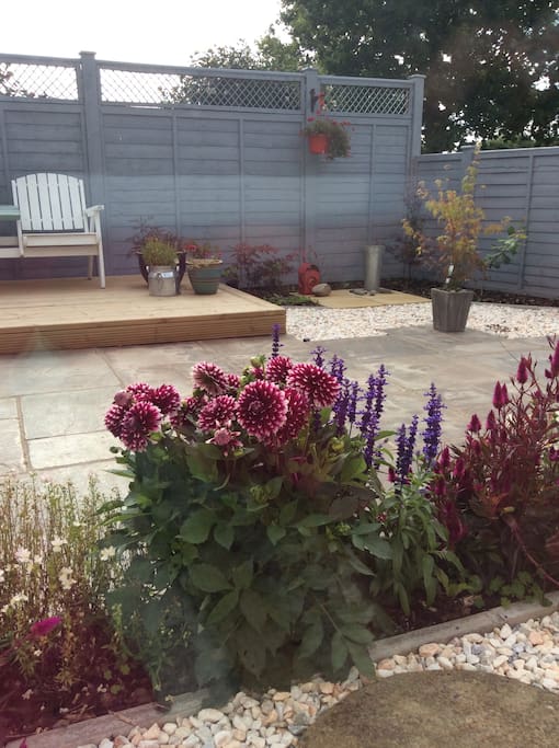 Patio and seating area from room.