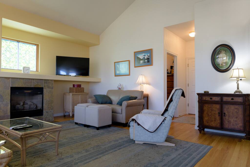 Enter home through garage door on the right. Pass thru den on main floor, to access your private suite.