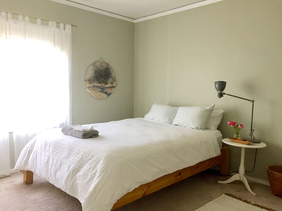 Your bedroom. Comfy (Beauty Rest) queen bed, cotton linens, north-facing window.