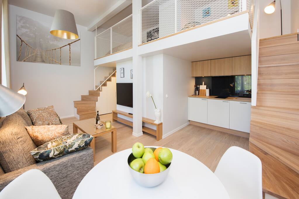 Your 2-story luxury flat is fully self-contained and includes a lounge, dining area, modern kitchen, bedroom and study area
