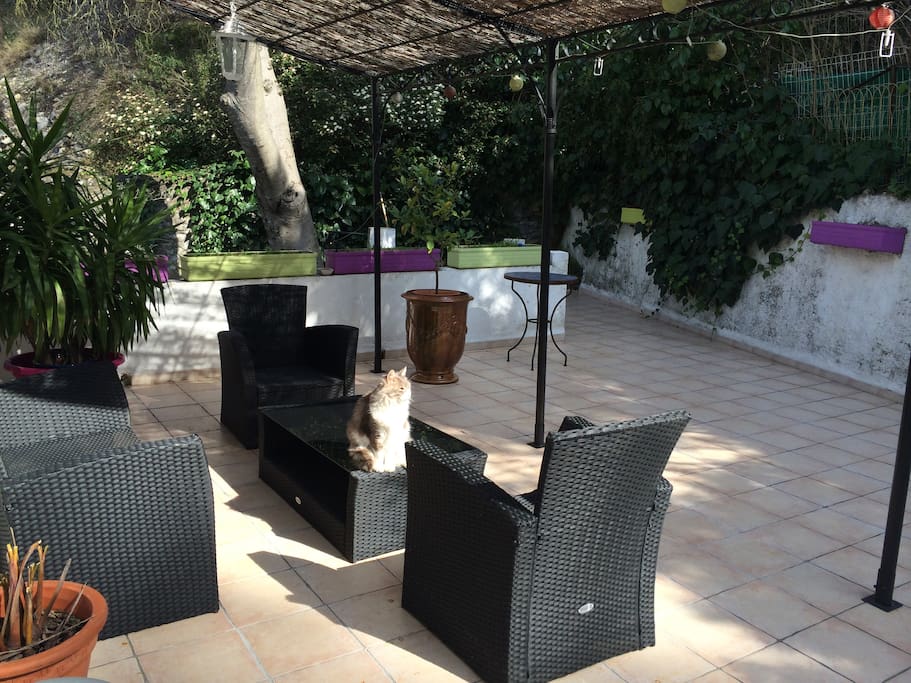 grande terrasse avec accès cuisine