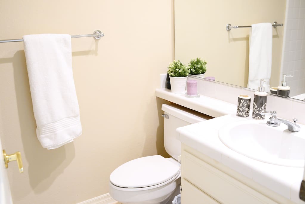 Clean bathroom is located right next to your room