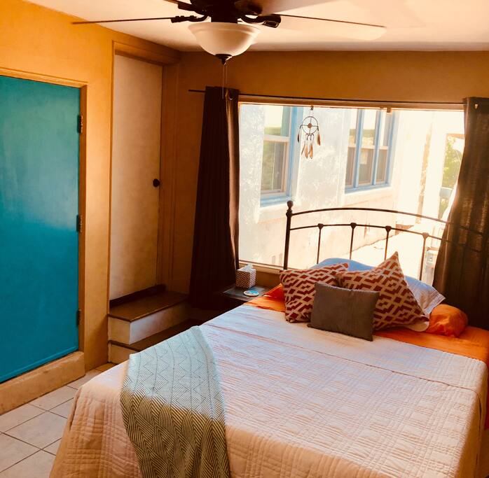 Plenty of natural light during the day! Brand new queen memory foam/gel mattress.