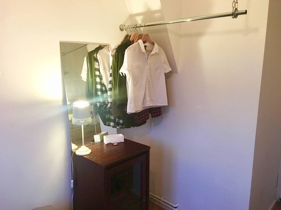 clothes rail and cupboard storage available