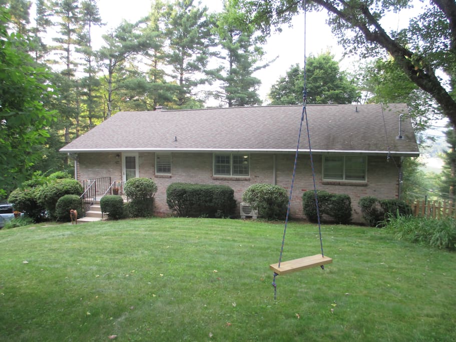 The front of the house with swing