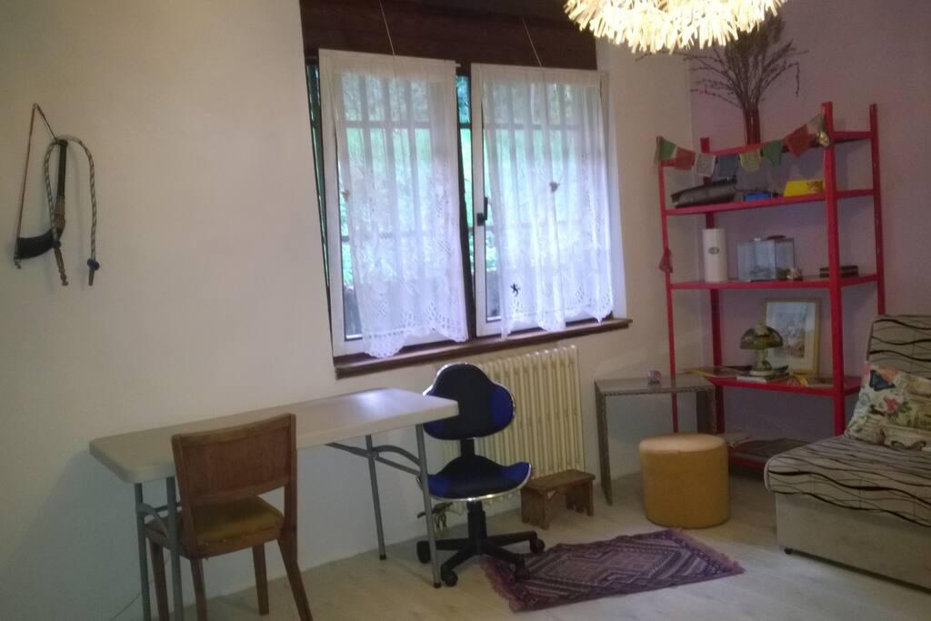 The room from another angle - the dining and small reading/laptop table