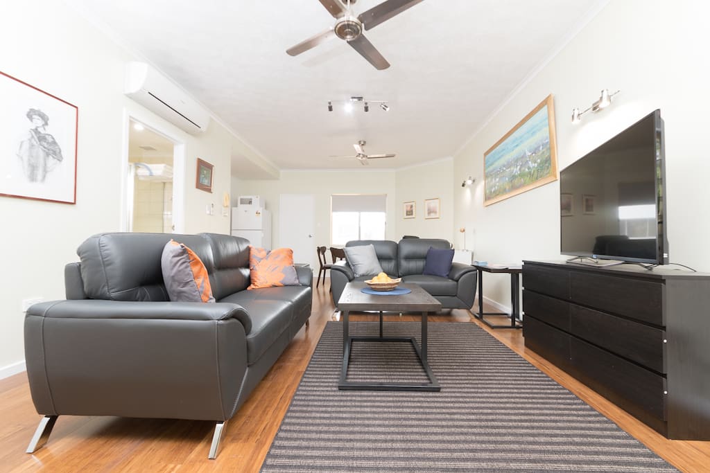 Comfortable lounge with smart TV and Netflicks