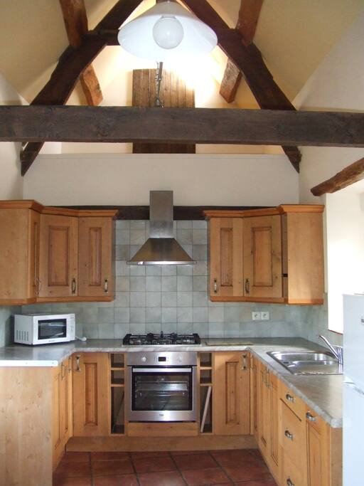 High ceiling in spacious kitchen